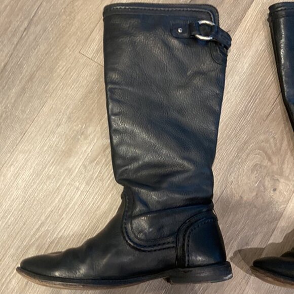 Frye Pebbled Leather Calf High Paige Trapunto Boots - Picture 5 of 14